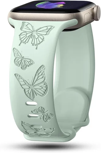 Miniatura 6 de Paquete de 3 correas grabadas con mariposas compatibles con Apple Watch Band de 1.496 pulgadas, 1.575 pulgadas, 1.614 pulgadas, 1.654 pulgadas