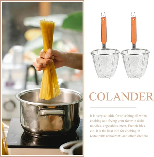 Miniatura 4 de Angoily - Canastas coladoras de fideos de 4 piezas con asa, coladores de pasta de malla para cocinar ramen y espagueti, coladores de cocina de acero