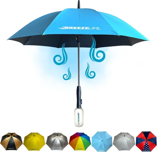 Miniatura 15 de Breeze Life - Sombrilla con ventilador y niebla, paraguas nebulizador con ventilador integrado, para festivales, playa y más, bloquea los rayos