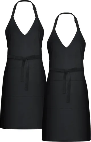 2 juegos de delantales unisex con cuello en V, delantales de esmoquin negros, delantales formales con babero, delantales ajustables para eventos,
