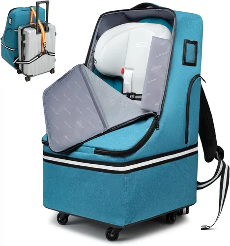 RUCYEN Bolsa de viaje con ruedas para asiento de automóvil, mochila de viaje acolchada para asiento de automóvil para avión, bolsa de viaje grande y