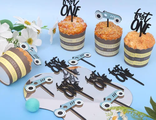 Miniatura 7 de Decoración de madera para cupcakes de coche de carreras, decoración de cumpleaños rápida de una magdalena Decoración temática de cumpleaños Fast