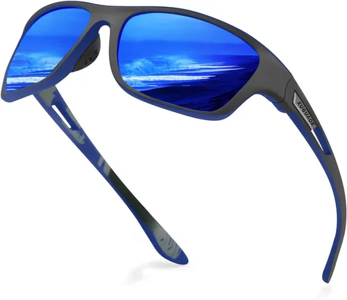KUGUAOK Gafas de sol deportivas polarizadas para hombres, para conducir, ciclismo, pesca, gafas de sol 100% con protección UV Espejo azul oscuro.