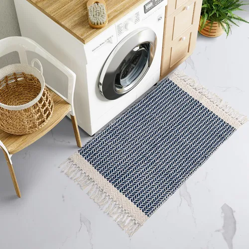 Miniatura 8 de Lahome Alfombras de baño bohemias, alfombra pequeña de 2 x 3 pies, alfombra ligera para entrada, alfombra de algodón tejida con borlas, alfombra