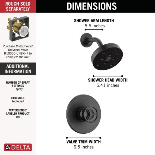 Miniatura 4 de DELTA FAUCET Trinsic - Grifo de ducha de un solo mango con cabezal de ducha H2Okinetic, juego de grifo de ducha negro, kit de molduras de ducha