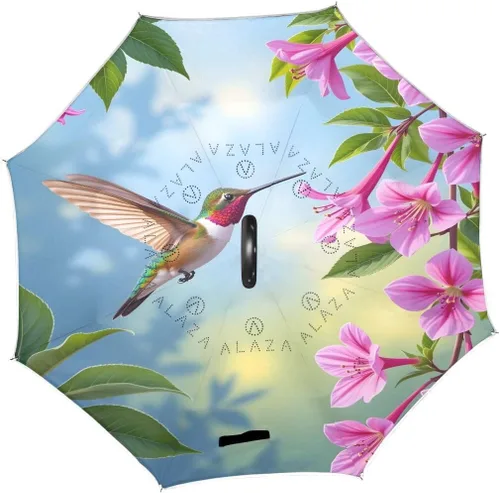 Miniatura 2 de ALAZA - Paraguas invertido de colibrí pequeño de doble capa, resistente al agua, resistente al viento, con mango en forma de C para automóvil