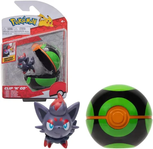 Pokemon Pokeball Clip N' Go y figura de Zorua de 2 pulgadas – Juguete con licencia oficial 2023 – Adjuntar a tu cinturón Clip N' Go Figura de batalla