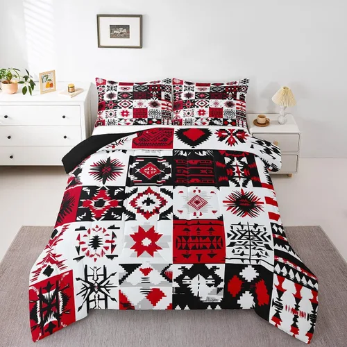 Miniatura 45 de Erosebridal - Juego de ropa de cama estilo tribal bohemio azteca, edredón con estampado étnico blanco y negro, bohemio, tamaño King, juego de Multi
