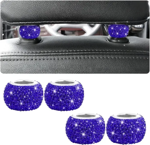 BELOMI Paquete de 4 collares para reposacabezas de automóvil, collares brillantes para reposacabezas de automóvil, decoración de anillos, collares
