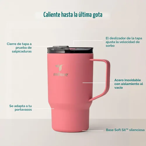Miniatura 4 de REDUCE Hot1 - Taza aislante de acero inoxidable Hot1 de 18 onzas con tapa de ajuste de temperatura - Vacío de doble pared, compatible con portavasos