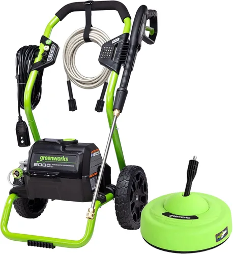 Greenworks 2000 Max PSI @ 1.1 GPM (13 Amp) Lavadora a presión eléctrica GPW2000-1RG + limpiador de superficies accesorio universal 30012
