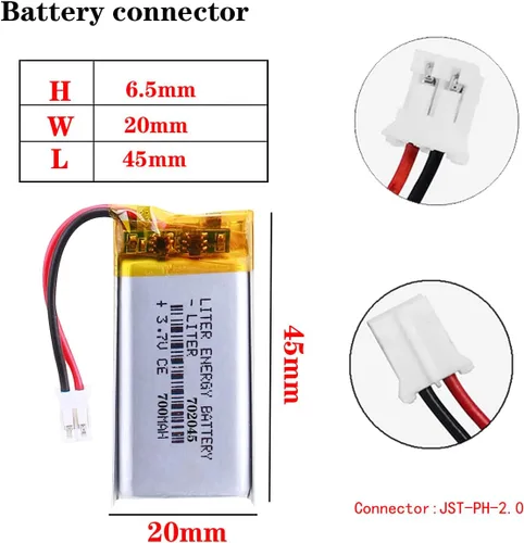 Liter energy battery 3.7V Lipo Batería 700mAh Batería recargable de polímero de iones de litio 702045 para receptor transmisor de micrófono