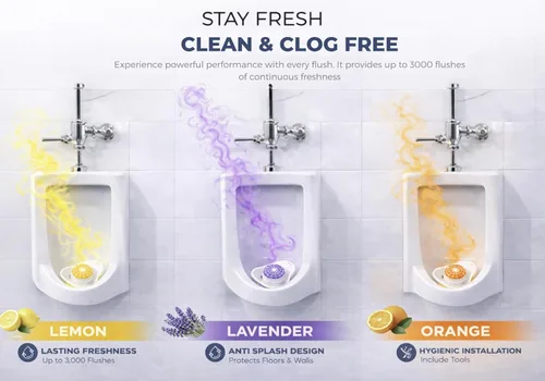 Miniatura 4 de Pasteles de orina para hombres de baño, paquete de 12 desodorantes para pantalla de orinal, hasta 3000 sofocos, naranja lavanda limón, diseño sin