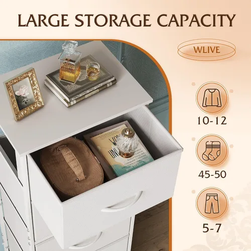 Miniatura 5 de WLIVE Cómoda de tela, cómodas altas de 5 cajones para dormitorio, organizador de cómoda de almacenamiento con cajones de tela, parte superior