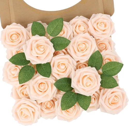N&T NIETING 25 unidades de flores artificiales, Rosas de espuma artificial de sensación real al tacto, decoración para boda, dama de honor, ramo de