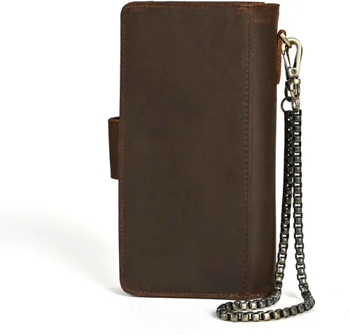 Miniatura 67 de Genuino Caballo Loco Cuero Regalo de Viaje Moneda Bolsillo Tarjetero Organizador Largo Cadena Rfid Cartera Monedero Con Broche Para Hombres Hombres