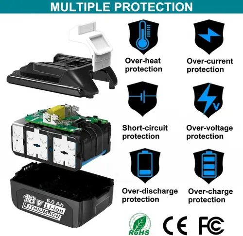 Miniatura 5 de Worthmah Paquete de 2 baterías de litio de 6000 mAh 18 V de larga duración para batería Makita de 18 V BL1860B BL1850B BL1815 BL1840B BL1815