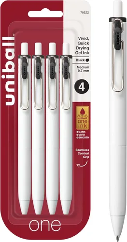 Miniatura 7 de Uniball UniONE - Bolígrafo de gel, retráctil, mediano de 0.028 in, tinta negra, barril blanco, docena (paquete de 12)