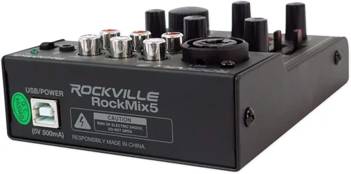 Miniatura 3 de Rockville RockMix Mezclador Pro de 5 canales con interfaz USB, Bluetooth, eco, ecualizador de 2 bandas, diseño compacto, portátil, para podcasting