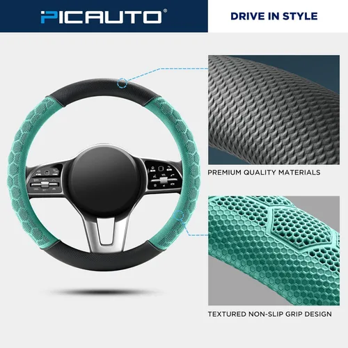 Miniatura 4 de PIC AUTO Funda de volante de masaje, protector de volante de automóvil de cuero con material de patrón de fútbol menta, accesorios