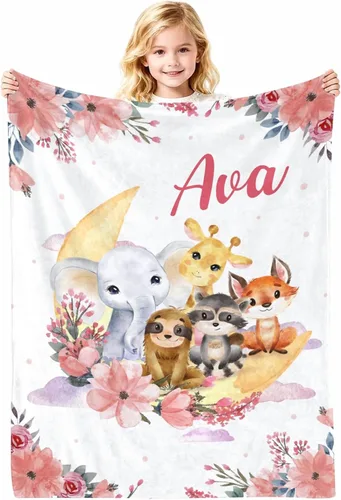 Miniatura 27 de Manta de bebé personalizada con nombre, cobijas de franela suaves y personalizadas con diseño de animales para recién nacidos, niños y niñas