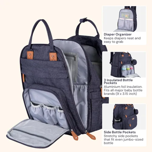 Miniatura 104 de BabbleRoo - Mochila para pañales - Bolso de viaje con artículos esenciales para bebés - Mochila multifunción resistente al agua, bolso de viaje