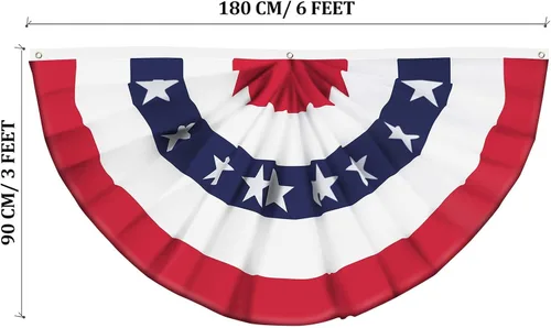 Miniatura 2 de Bandera de Estados Unidos plisada patriótica con ojales de latón y bridas para decoración del Día de los Caídos del 4 de julio al aire libre