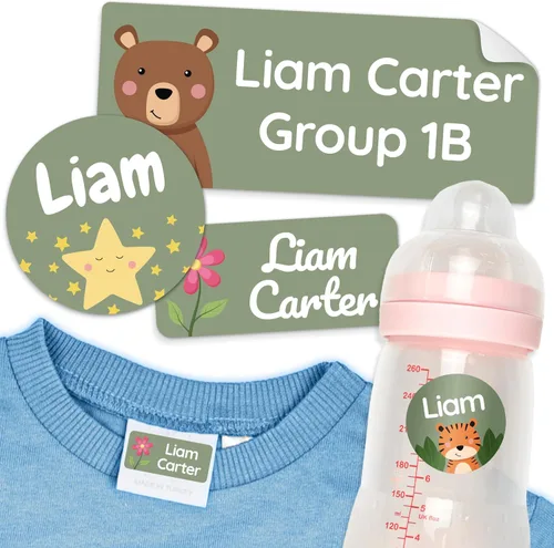 Miniatura 11 de Etiquetas de nombre personalizadas para la guardería para niños verdes [50 piezas] - Adhesivos de nombre resistentes al agua para la escuela