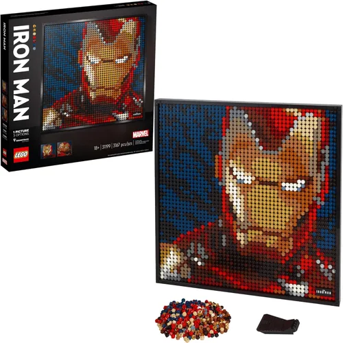 LEGO Art Marvel Studios Iron Man 31199 Kit de construcción para adultos; un juego creativo de arte de pared con Iron Man que es un regalo