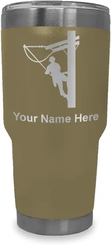 Miniatura 10 de LaserGram Taza aislada al vacío de 20 onzas, Lineman, grabado personalizado incluido (negro)