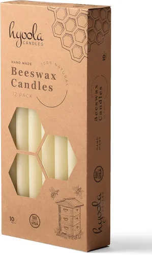 Miniatura 5 de Hyoola Paquete de 12 velas cónicas de cera de abeja de 10 pulgadas, hechas a mano, totalmente naturales, 100% pura sin perfume, altas, decorativas