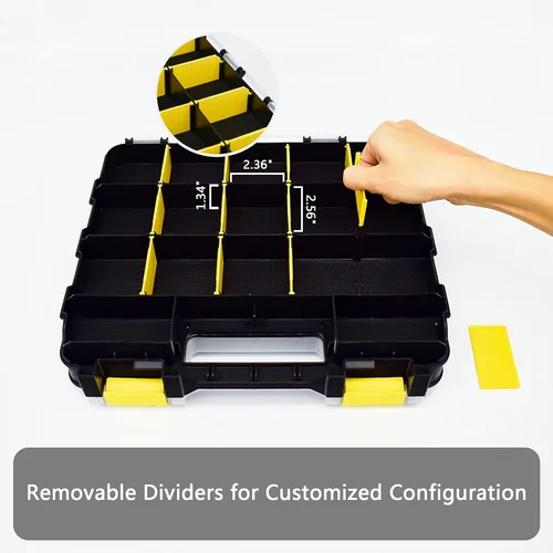 Miniatura 4 de Caja organizadora de herramientas, caja de almacenamiento de piezas pequeñas, 34 compartimentos, organizadores de hardware de doble cara con Amarillo