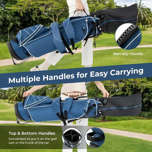 Miniatura 8 de Bolsa de golf portátil para palos de golf con 4 divisores de direcciones, 4 bolsillos, correas de hombro ajustables, bolsa de golf para lápices