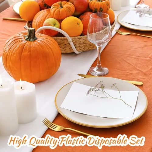 Miniatura 5 de Patelai 6 manteles de plástico desechables de Acción de Gracias para mesas rectangulares, manteles de mesa de otoño para Acción de Gracias y Naranja