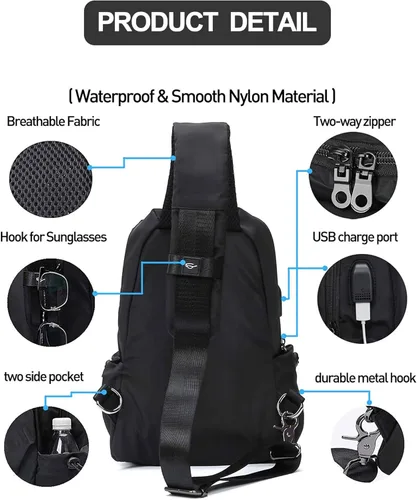 Miniatura 3 de SEAFEW Mochilas tipo bandolera tácticas, negro - pequeño, Mochilas Sling