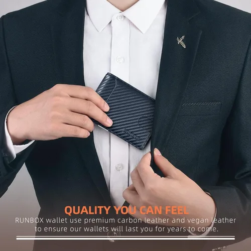 Miniatura 20 de RUNBOX - Carteras delgadas para hombre, cartera de piel con pinza para el dinero, cartera de bolsillo frontal con bloqueo RFID, tarjetero