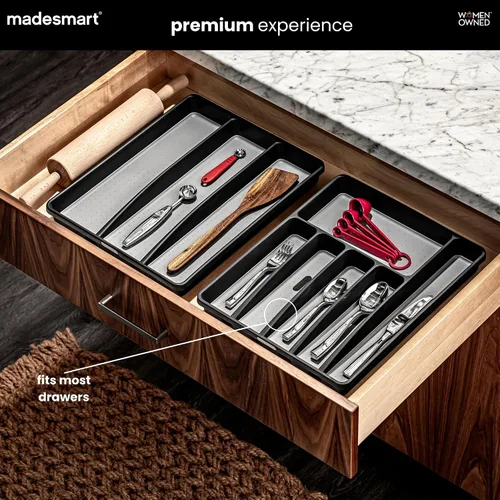 Miniatura 2 de madesmart Bandeja grande de cubiertos, organizador de cubiertos de 6 compartimentos para tenedores, cuchillos y cucharas, antideslizante, forro