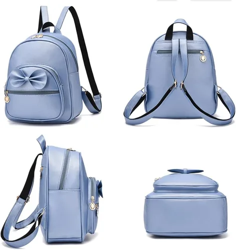 Miniatura 3 de LCFUN Linda mochila de cuero pequeña de moda para niñas y mujeres, Azul brillante, Daypack