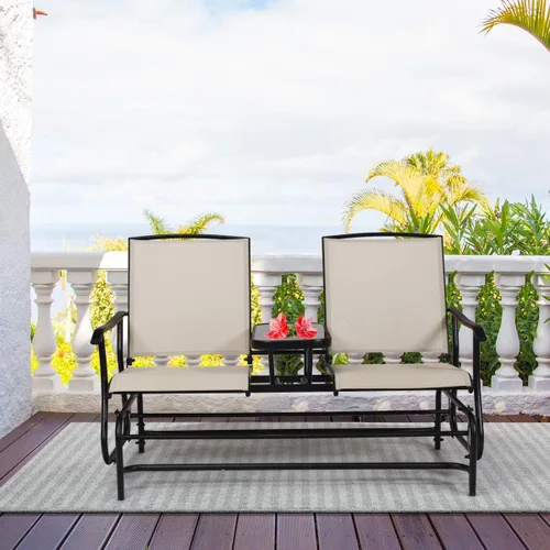 Miniatura 4 de S AFSTAR Banco planeador de patio, silla planeadora para 2 personas al aire libre con mesa central, silla mecedora doble para patio, patio trasero