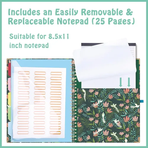 Miniatura 4 de HAUTOCO Folio portapapeles con bloc de notas recargable para tamaño carta (11 x 8.5 pulgadas), 5 divisores con 10 bolsillos, soporte elástico