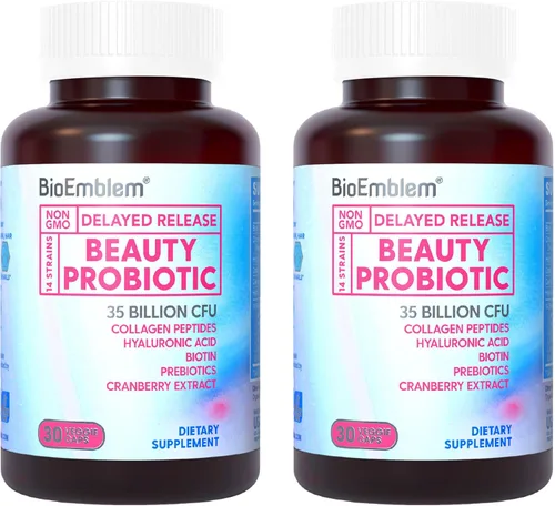 BioEmblem Probióticos de belleza para mujeres, 35 mil millones de UFC, 14 cepas con biotina, colágeno, prebióticos para la salud digestiva, piel y