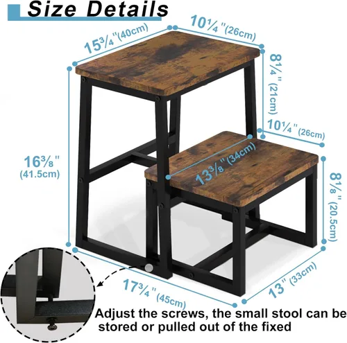 Miniatura 2 de Taburete de Paso para Adultos y Niños, Soporta hasta 227 kg, 3 en 1 Taburete de Madera Resistente de 2 Escalones para Cocina/Baño/Camas Altas, Marco