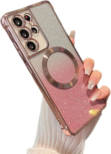 Miniatura 7 de ZTOFERA Funda magnética para Samsung Galaxy S22 Ultra 5G con gradiente de purpurina, [Compatible con MagSafe] Funda de lujo con chapado de purpurina
