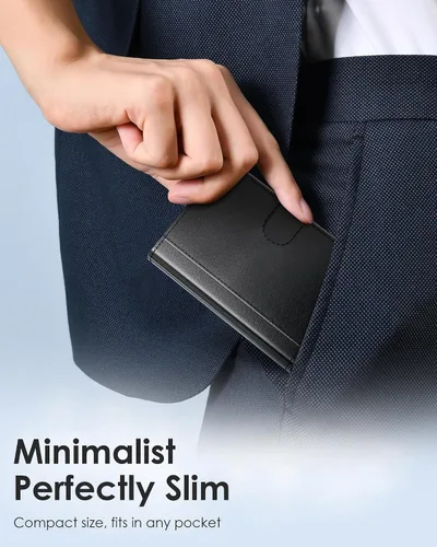 Miniatura 6 de QLD Cartera minimalista para hombres – Bloqueo RFID [inteligente y práctico] Soporte de tarjeta delgado triple plegable Carteras de metal