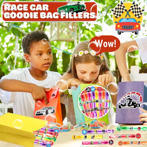 Miniatura 6 de Recuerdos de fiesta de autos de carreras para niños – 24 mini varitas de burbujas con temática de carreras, ideal para suministros de cumpleaños