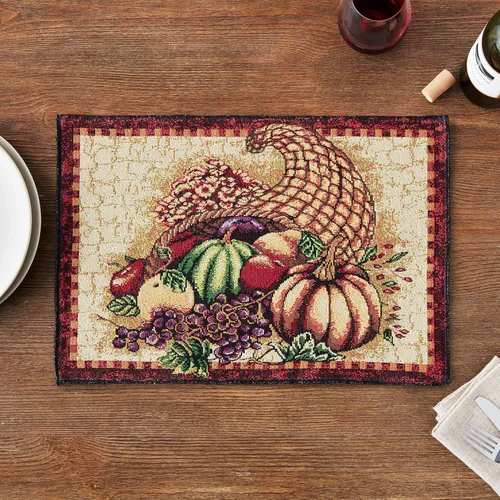 Miniatura 5 de Colección Fall Harvest - Tapiz Cornucopia con diseño de calabazas y frutas, juego de cuatro manteles individuales de 13 x 19 pulgadas