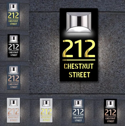 Miniatura 23 de Placa solar personalizada con números de casa, placa LED moderna para puerta, letrero acrílico para casa de jardín, montaje en la pared para casa