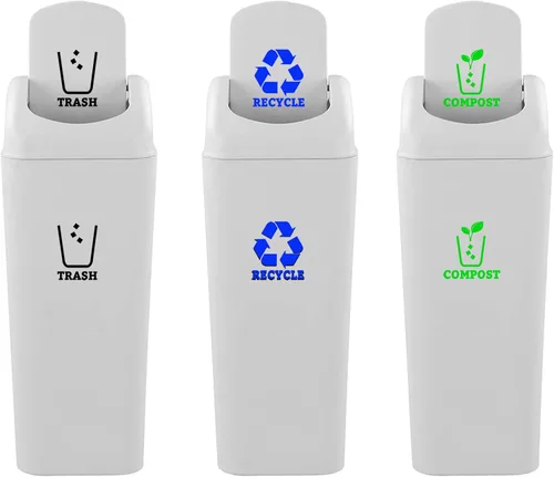 Miniatura 11 de Juego de 3 calcomanías de vinilo de reciclaje para basura, contenedor de compost, símbolo de cubo de reciclaje para organizar contenedores de basura