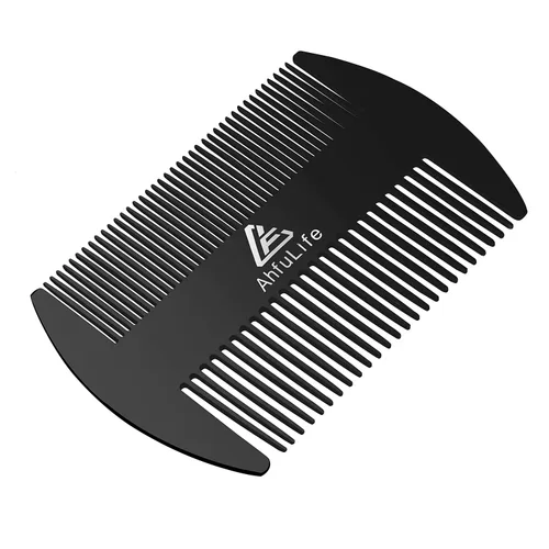 Miniatura 10 de AhfuLife Peine de metal para cabello y barba de acero inoxidable, peine antiestático de doble acción, peines de tamaño de tarjeta de crédito