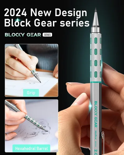 Miniatura 8 de Nicpro - Juego de lápices mecánicos Blocky Gear de 0.079 pulgadas en estuche, lápiz metálico con 6 tubos de recambio de 0.079 pulgadas